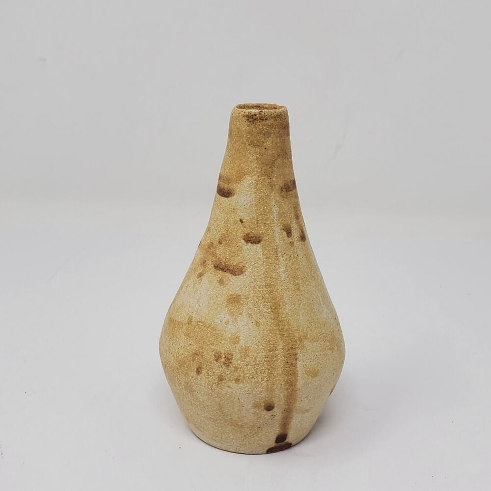 Studio Pottery Signed SA10 Tan small bud vase heavy and unique